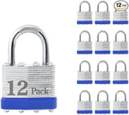 ZonRo Locks Laminated Steel Keyed Padlocks,Keyed Alike Locks, 1-9/16 inch Wide,Normal Shackle Padlocks, Pack of 12，Blue Hoop, for Hasp Latch, Sheds, Fences, Storage Locker, School, Gym…
