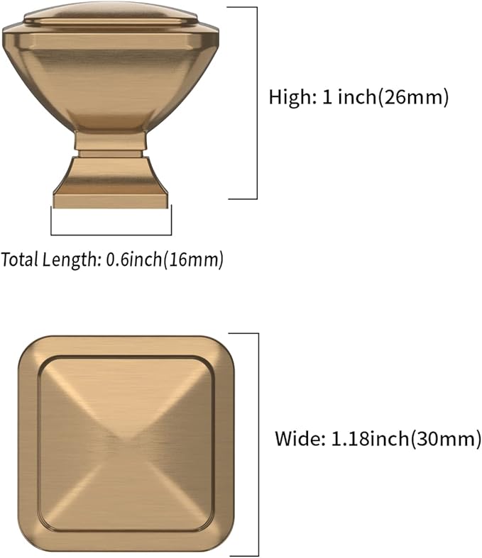 10 Pack 1.2 Inch Champagne Bronze Square Cabinet Knobs - Kitchen Drawer Knobs
