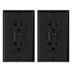 ELEGRP GFCI Outlet 20 Amp, Self-Test GFI Electrical Outlet with Narrow Design, GFCI Receptacle with LED Indicator, UL Listed, Black, Wall Plate Included, 2 Pack