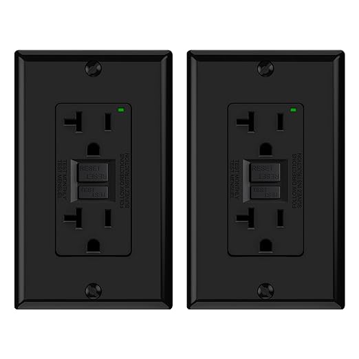 ELEGRP GFCI Outlet 20 Amp, Self-Test GFI Electrical Outlet with Narrow Design, GFCI Receptacle with LED Indicator, UL Listed, Black, Wall Plate Included, 2 Pack