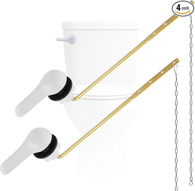 Hygie Rinse 2PCS Universal Metal Toilet Handle Replacement Kit Front Mount Toilet Lever Compatible with TOTO/Glacier Bay/Gerber, Toilet Flush Handle with Flapper Chain, White
