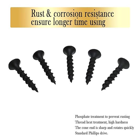 Drywall Screws, #6 x 1 in., Fine Thread Phillips Bugle Head Screw for Drywall/Wood, Black Phosphate Coated Finish, Sharp Point, High Hardness Quick Self Tapping Screws, Black (130 Pack)