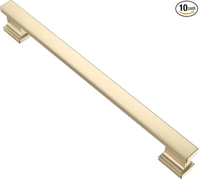 Alzassbg 10 Pack Brushed Brass Cabinet Pulls, 7-1/2 Inch(192mm) Hole Centers Kitchen Cabinet Handles for Cabinets and Drawers AL3061BB