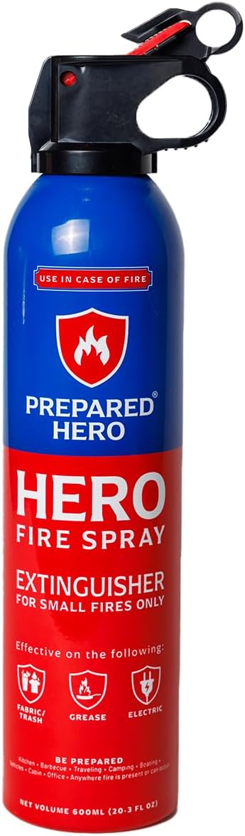 Prepared Hero Fire Spray - Mini Fire Extinguishers for House, Car, Garage - Kitchen Small Fire Extinguisher for Home, 100% Organic - Compact, Portable & Easy to Use, Non-Toxic - 1 Pack