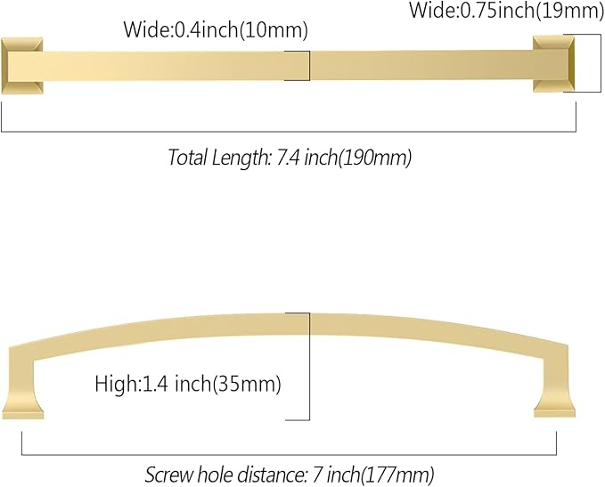 Asidrama 10 Pack 7 Inch(177mm) Brushed Gold Kitchen Cabinet Handles, Cabinet Pulls Kitchen Cabinet Hardware for Cupboard Drawer Pulls