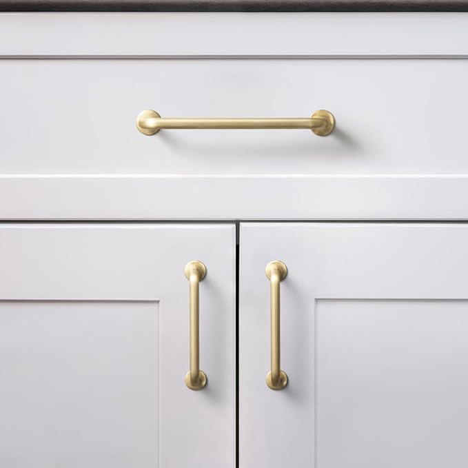 Goo-Ki 6 Pack Brushed Brass Cabinet Handle Drawer Pulls, 12.6 Inch(320mm) c-c Solid Zinc Alloy Modern Bar Pull Kitchen Hardware for Closet Dresser Wardrobe Cupboard Furniture
