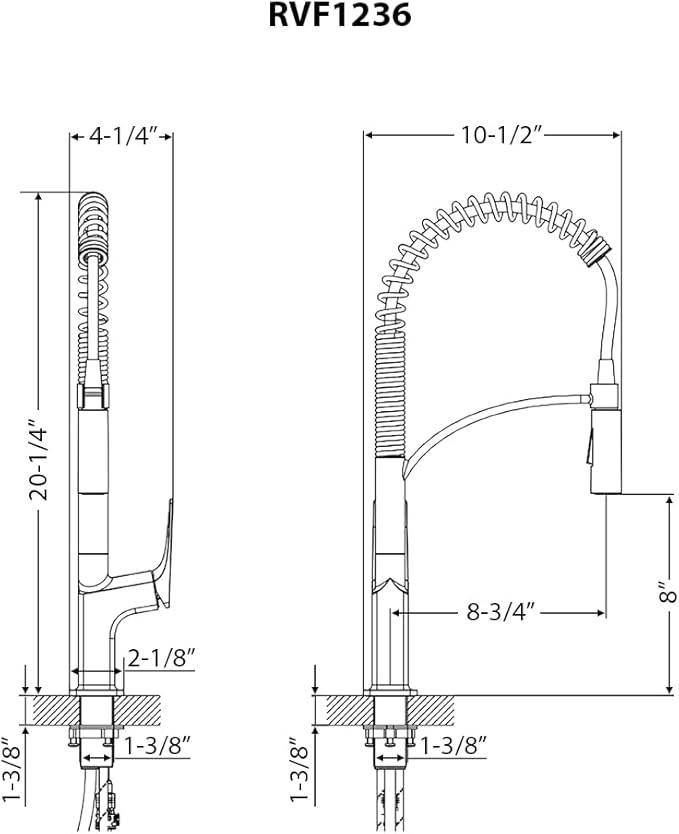 Ruvati Seneca Stainless Steel Single Handle Pull Down Kitchen Faucet Modern Sharp Style with Pre-Rinse Sprayer - RVF1236BN