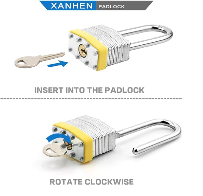 Keyed Alike Laminated Steel Padlocks with Long Shackle for Sheds, Fences & Lockers (24-Pack)