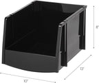 IRIS USA Extra Large Stackable Storage Bins, 6-Pack, 13"L x 10"W x 8"H, |Made in USA|, Plastic Open Front Shelf Bin for Organizing Parts, Hardware, Tools, Supplies, Garage Shelf, Pantry - Black