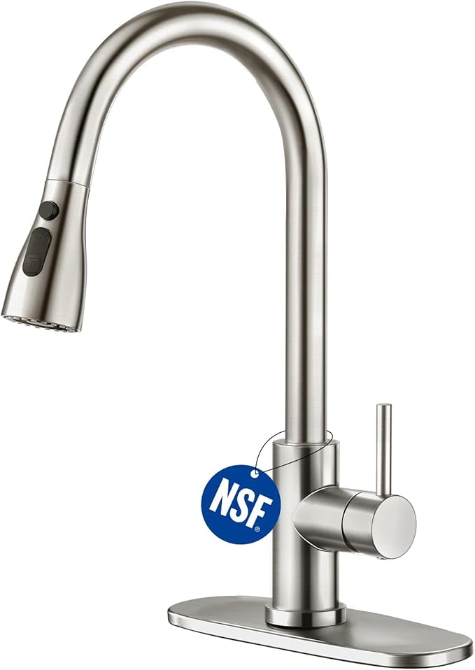 CREA Kitchen Sink Faucet,Pull Down Kitchen Faucets with Sprayer 3 Modes,Brushed Nickel Uitility Laundry Faucet Single Hole Bar Sink Faucet 360°Swivel High Arc Commercial RV Faucet Stainless Steel