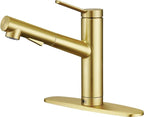CREA Low Profile Kitchen Faucet with Pull Out Sprayer,Bar Sink Faucet Single Hole Handle,Prep Wet Bar Laundry Utility Short Small Modern Outdoor RV Gold