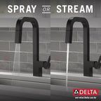 Delta Junction Matte Black Kitchen Faucet with Pull Down Sprayer, Modern Single Hole Kitchen Sink Faucet, Single Handle, Matte Black 19825LF-BL
