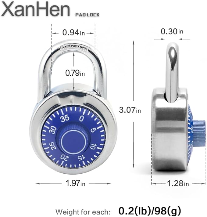 Combination Padlocks with Metal Body, Indoor Use for Gym Lockers & School Locker,Blue, 8-Pack