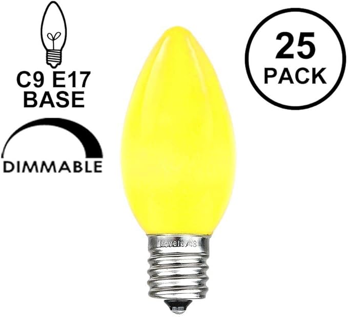 Novelty Lights 500 Case C9 Ceramic Outdoor Christmas Replacement Bulbs, Yellow, E17/C9 Intermediate Base, 7 Watt