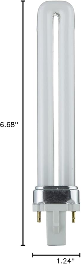 Sunlite Compact Fluorescent PL 2-Pin Single U-Shaped Twin Tube, 9 Watts, 120 Volts, 530 Lumens, 2700K Soft White, 2-Pin G23 Base, 10 Pack