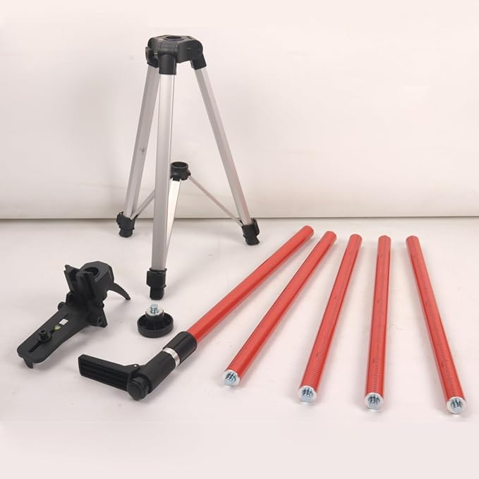 MOETER 12 Ft./3.7M Telescoping Laser Level Pole, Adjustable Laser Pole with Tripod, 1/4"-20 and 5/8"-11 Threaded Adapter of Rotary and Line Lasers