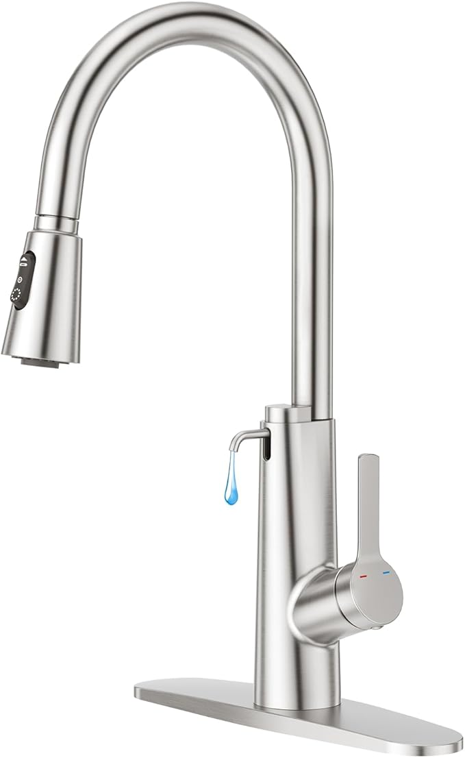 CREA 2 in 1 Kitchen Faucets with Soap Dispenser Built-in and Pull Down Sprayer,Single Handle Bar Sink Faucet 1 Hole Utility Laundry Commercial Faucet Brushed Nickel Stainless Steel