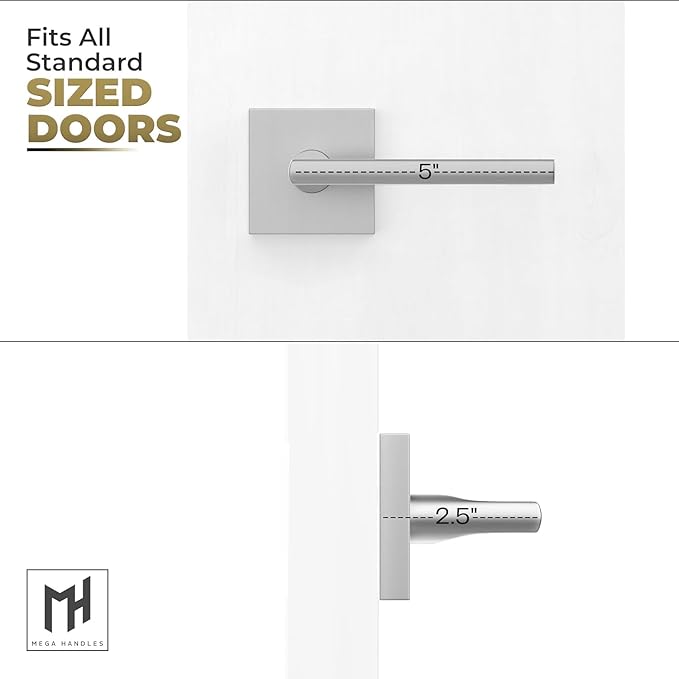 Mega Handles Prime Dummy Door Handles - 6 Pack Heavy Duty Brushed Nickel Door Handles, Non-Turning Door Handle for Closet & French Doors, Single Side, Fits All Standard Doors - Satin Nickel