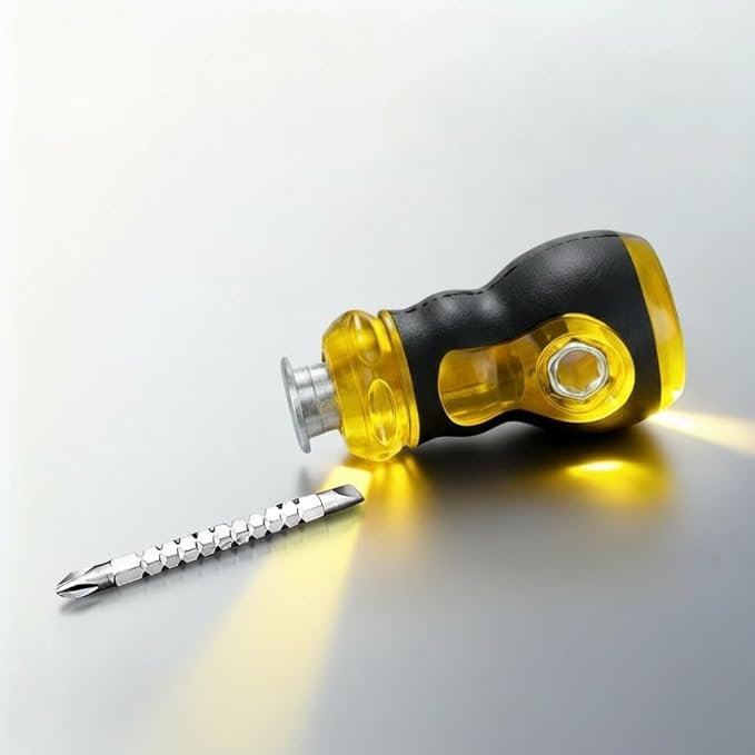 TJ Tool Short Screwdriver, 2-in-1 Stubby Screwdriver with 1/4-Inch Phillips, Slotted, Extended T-Handle