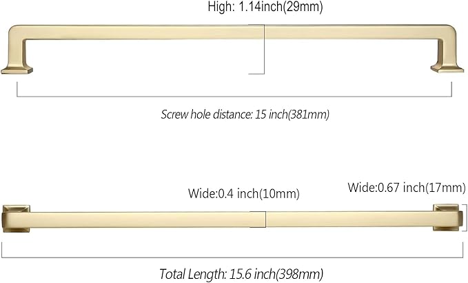 6 Pack 15"(381mm) Brushed Gold Cabinet Pulls Kitchen Cabinet Handles Drawer Pulls Cupboard Hardware for Cabinets CK0078