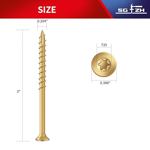 #10 x 3 Inch Deck Screws (59Pcs) 1lb. Exterior Wood Screws. Carbon Steel, Tan, Flat Head, Rust Resistant epoxy Coated, with T25 Star Bit