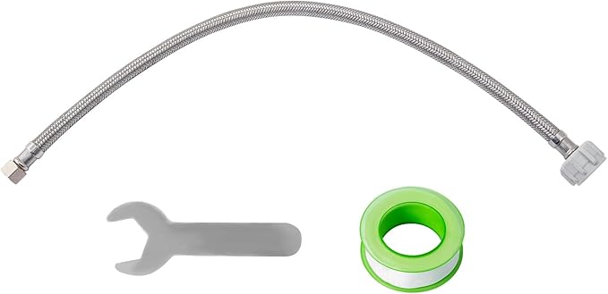 SUNGATOR 16'' Toilet Water Supply Line, 7/8" Ballcock x 3/8" Compression Toilet Hose Connector, 16 Inch Braided Stainless Steel Water Supply Line with 1 Wrench and Sealing Tape(1 Pack)