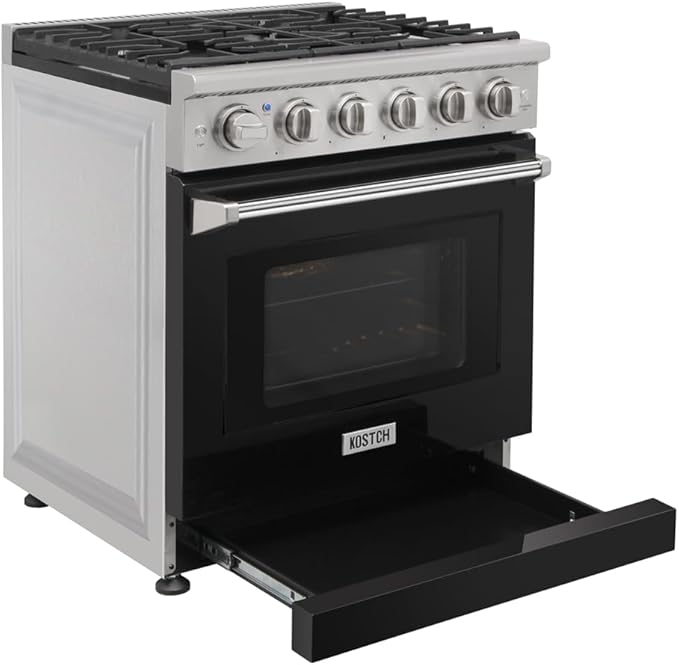 30-Inch Freestanding Pro-Style Gas Range with 5 Burners, 4.55 cu.ft. Oven & 30 inch Under Cabinet Range Hood in Stainless Steel (Black)