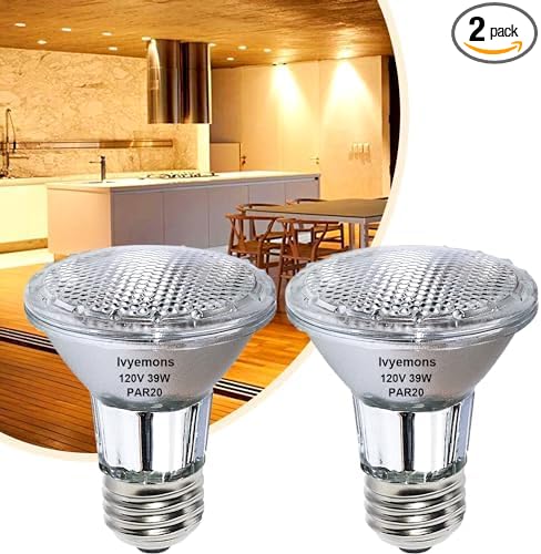PAR20 Flood 39W 120V 480 Lumens- 2 Pack PAR20 Flood Light Bulbs with E26 Base, PAR20 Dimmable 2800K Warm White, Long Lasting 39W PAR20 Bulb for Recessed Lighting & Hood Range Light Bulbs