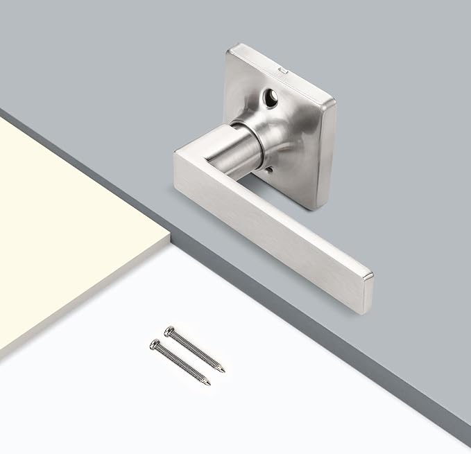 GOBEKOR 1 Pack Brushed Nickel Lever Door Handle Dummy Door Levers Square Closet Door Handles for Pantry Interior Non-Turning Door Lever