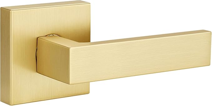 EHOMEWARE 1 Pack Heavy Duty Dummy Door Handle Interior Lever Set, Single Sided Gold Door Knob for Interior Doors, Right/Left Handing