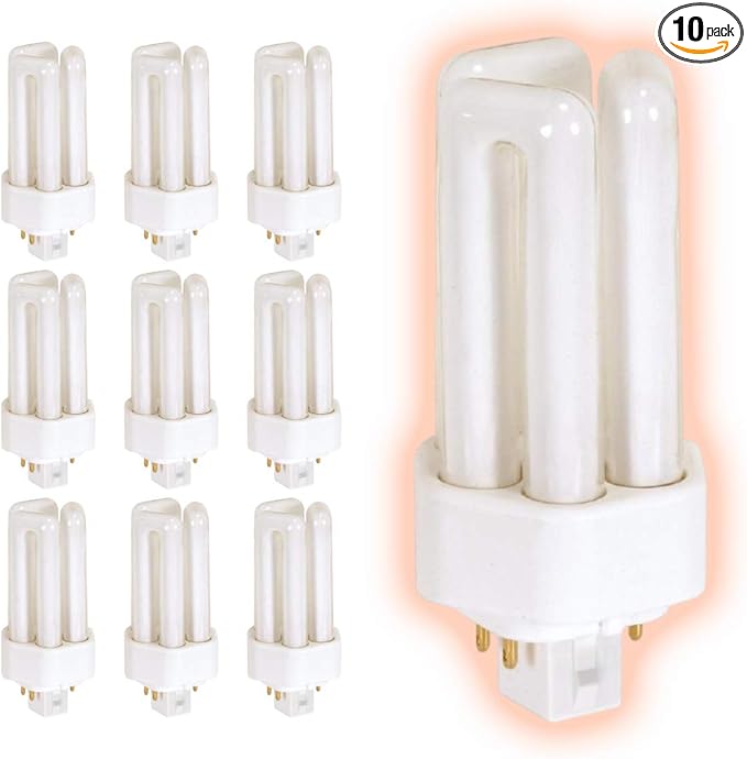 GoodBulb 13 Watt CFL Light Bulbs | 4 Pin GX24Q-1 Base 3500K Neutral White | 13W High Output 810 Lumens | Triple Tube Compact Fluorescent Light Bulbs Plug-in | 10 Pack