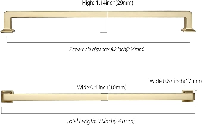 10 Pack 8.8 Inch Brushed Gold Cabinet Pulls - Kitchen Handles for Cabinets and Cupboards