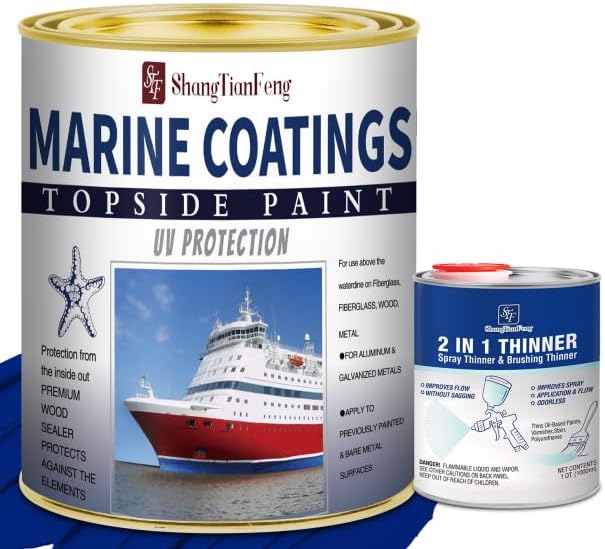 ShangTianFeng 207014 Marine Wood and Fiberglass Primer,32 Fl Oz Brilliant Navy Blue+10 Fl Oz diluent, Suitable for use on fiberglass, wood or metal surfaces above the waterline 1 Quarts