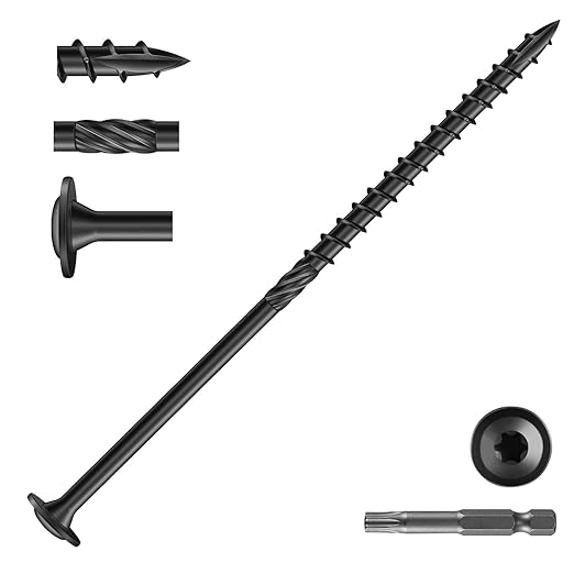 #14 x 6 Inch Lag Screws (21Pcs) 1lb. Structural Wood Screw, Black, Carbon Steel, Washer Head, Rust Resistant epoxy Coated, T30 Star Bit