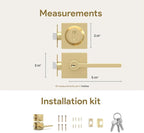 Mega Handles Prime Entrance Combo, Entry Lever Door Handle and Single Cylinder Deadbolt Lock and Key Combo Pack, Heavy Duty Square Locking Door Levers Set for Left or Right-Handed Doors - Satin Brass