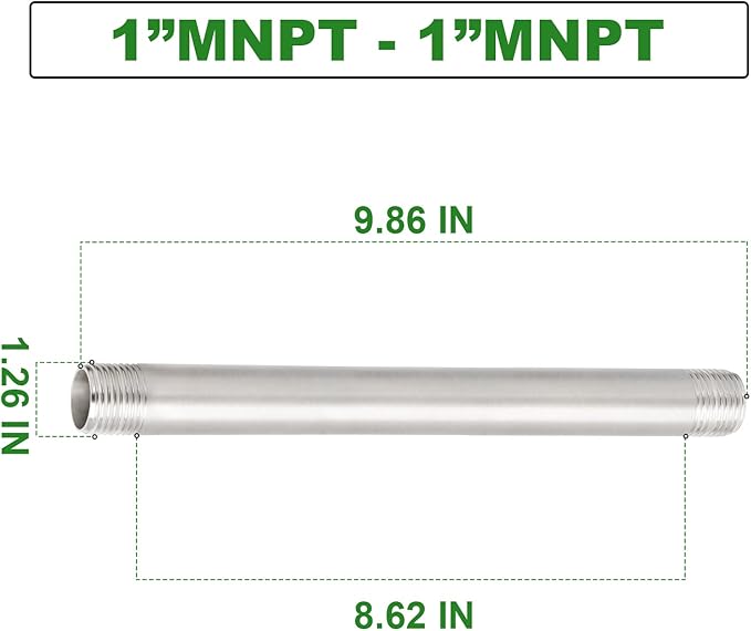 TAISHER 2Pcs Stainless Steel Pipe Fittings, 1" NPT x 1" NPT Male Threaded, 10" Length Nipple Cast Pipe