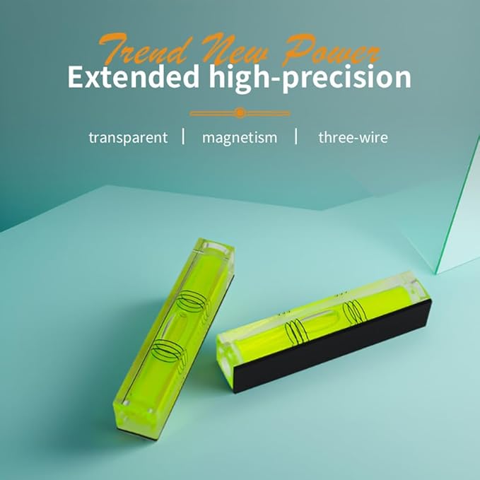 High precision mini bubble, double line small level bubble, three line flat ball, household level ruler can be turned 180 degrees (Magnetic, 80 * 17 * 15mm（4PCS))