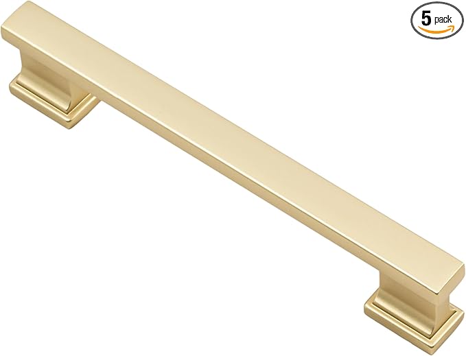 Alzassbg 5 Pack Matt Gold Cabinet Pulls, 5 Inch(128mm) Hole Centers Kitchen Cabinet Handles for Cabinets and Drawers AL3061MGP