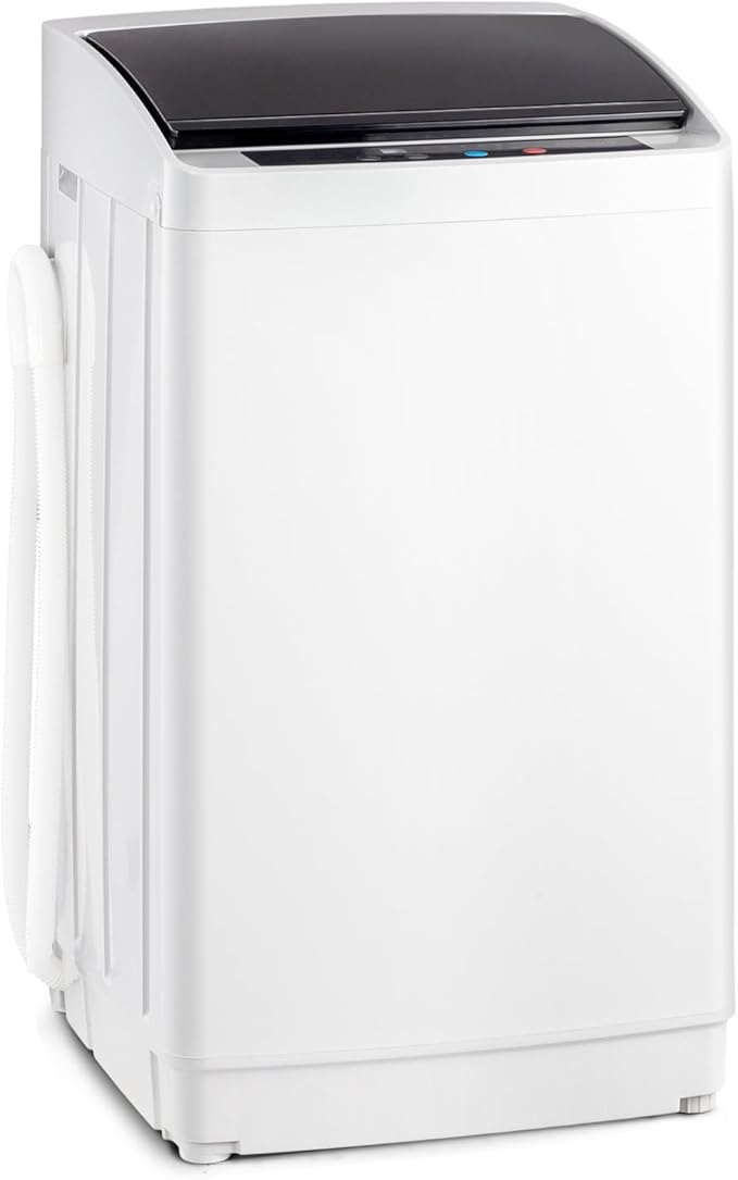 ROVSUN 17.8LBS Portable Washing Machine, Full-Automatic Electric Laundry Machine with Stainless Steel Drum, Compact Washer and Spin Dryer Combo with Drain Pump for Apartment, Dorm, Home, Light Grey