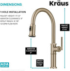 KRAUS Allyn Traditional Industrial Pull-Down Single Handle Kitchen Faucet in Brushed Gold, KPF- 4100BG