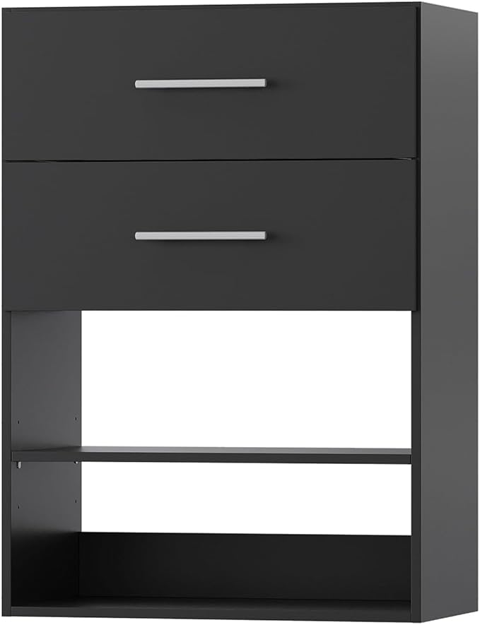 2 Drawer Short Tower Closet Unit, Modular Closet System, Wood Closet System Organizer with Storage for Walk In Closets, Clothing Rack Closet for Hanging Clothes, Bedroom, Black, 19.5"W