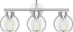 EAPUDUN 3 Light Bathroom Vanity Light, Brushed Nickel Bathroom Light Fixtures with Clear Glass Shade Wall Sconce, Porch Wall Lamp for Mirror, WLA1435-BNK