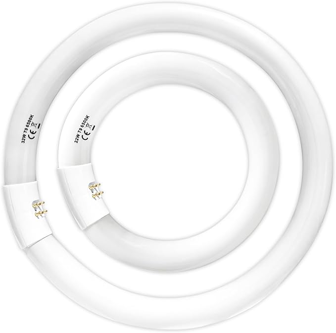 FC8T9 22W and FC12T9 32W Set Daylight, 8 inch T9 22 Watts Circular Light Bulbs, 12 inch 32 Watts Circline Fluorescent Bulb CRI 80, 6500K 3350 Lumen G10q