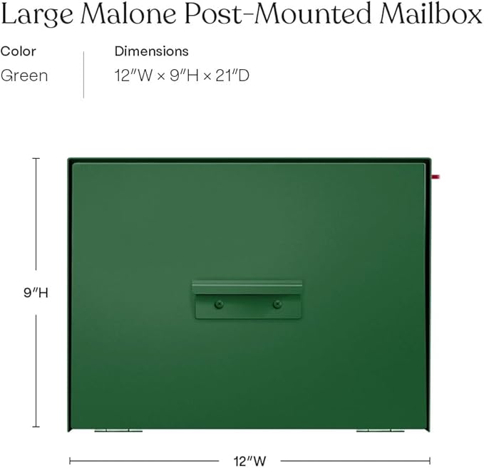 post & porch Malone Mailbox | Post Mounted Mailbox | Black/White/Gray/Brown/Red/Blue/Green, Regular or Large, Weatherproof Mail Box for Outside, Customizable (Green, Large)