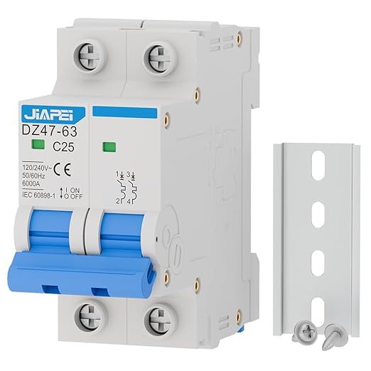 AC Miniature Circuit Breaker, 120V/240V 2 Pole 25 Amp DIN Rail Mount Circuit Breaker, MCB C25 Solar AC Disconnect Switch,Thermal Magnetic Trip
