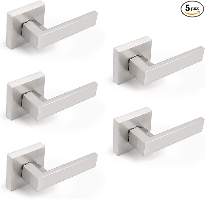 5 Pack Square Dummy Door Levers Satin Nickel,Heavy Duty Door Lock Hardware,One-Side