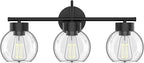 EAPUDUN 3 Lights Vanity Light Fixtures Over Mirror, Matte Black Farmhouse Bathroom Light Fixtures with Clear Glass Shades,Industrial Wall Light Fixture for Bathroom Over Mirror WLA1435-MBK