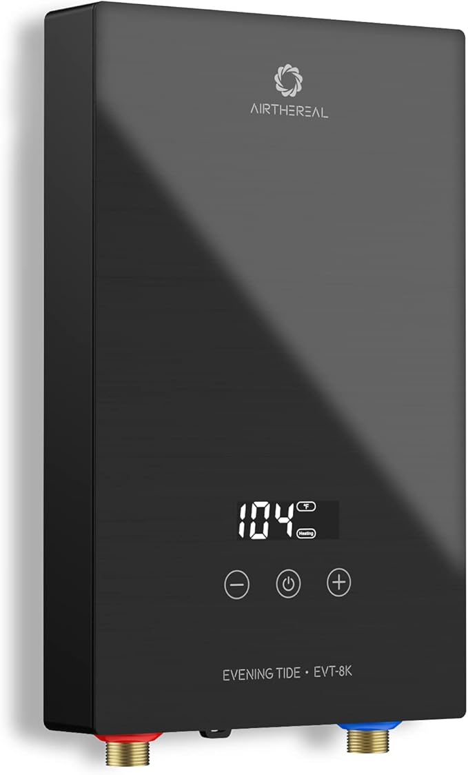 Airthereal Electric Tankless Water Heater, 8kW, 240 Volts - Endless On-Demand Hot Water - Self Modulates to Save Energy - Use for Faucet and Sink, Evening Tide series