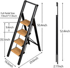Step Ladder 4 Step Folding Stool with Anti-Slip Widened Sturdy Pedal and Handgrip, Portable Lightweight Aluminum Ladder for Home,Kitchen,300 lbs Capacity-Black+Woodgrain