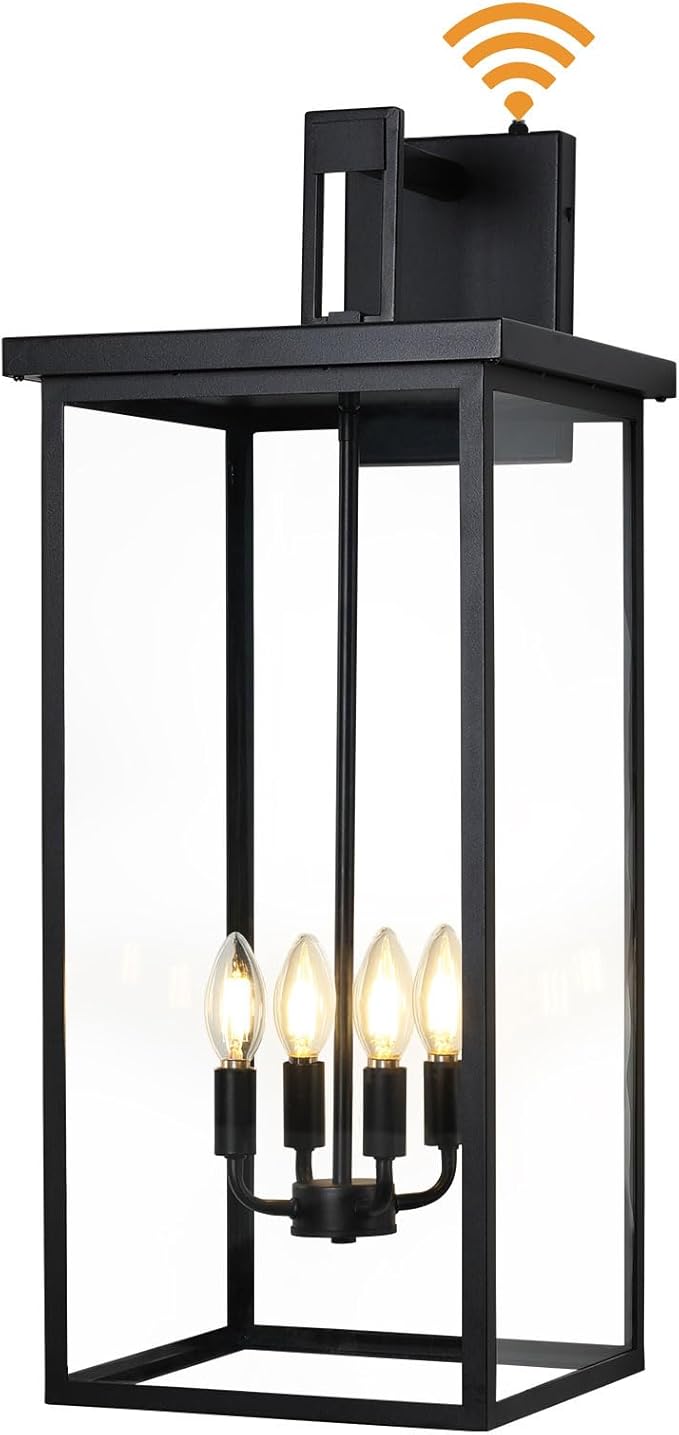 tewei 26in Large Size Dusk to Dawn Outdoor Wall Lights, Matte Black Exterior Lighting Fixtures, Modern Outdoor Porch Lights for House with Clear Shade, Outdoor Wall Sconce Light for Garage(1 Pack)